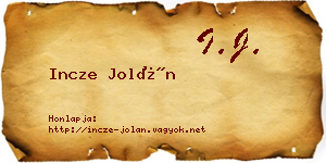 Incze Jolán névjegykártya